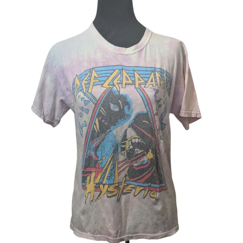 DEF LEPPARD Hysteria Tour Graphic Tee Pastel Tie Dye Grunge Retro Rock S